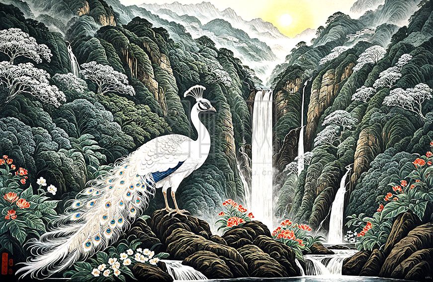 山水 木刻版画 水墨 灵动 白鹿