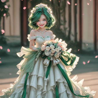3D人物 女生 可爱 头像 背景 绿色 小公主