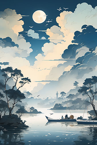 国风插画 山水 建筑