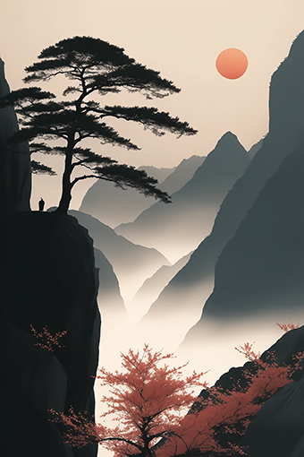风景插画 山水画 暗系 水墨 唯美 山